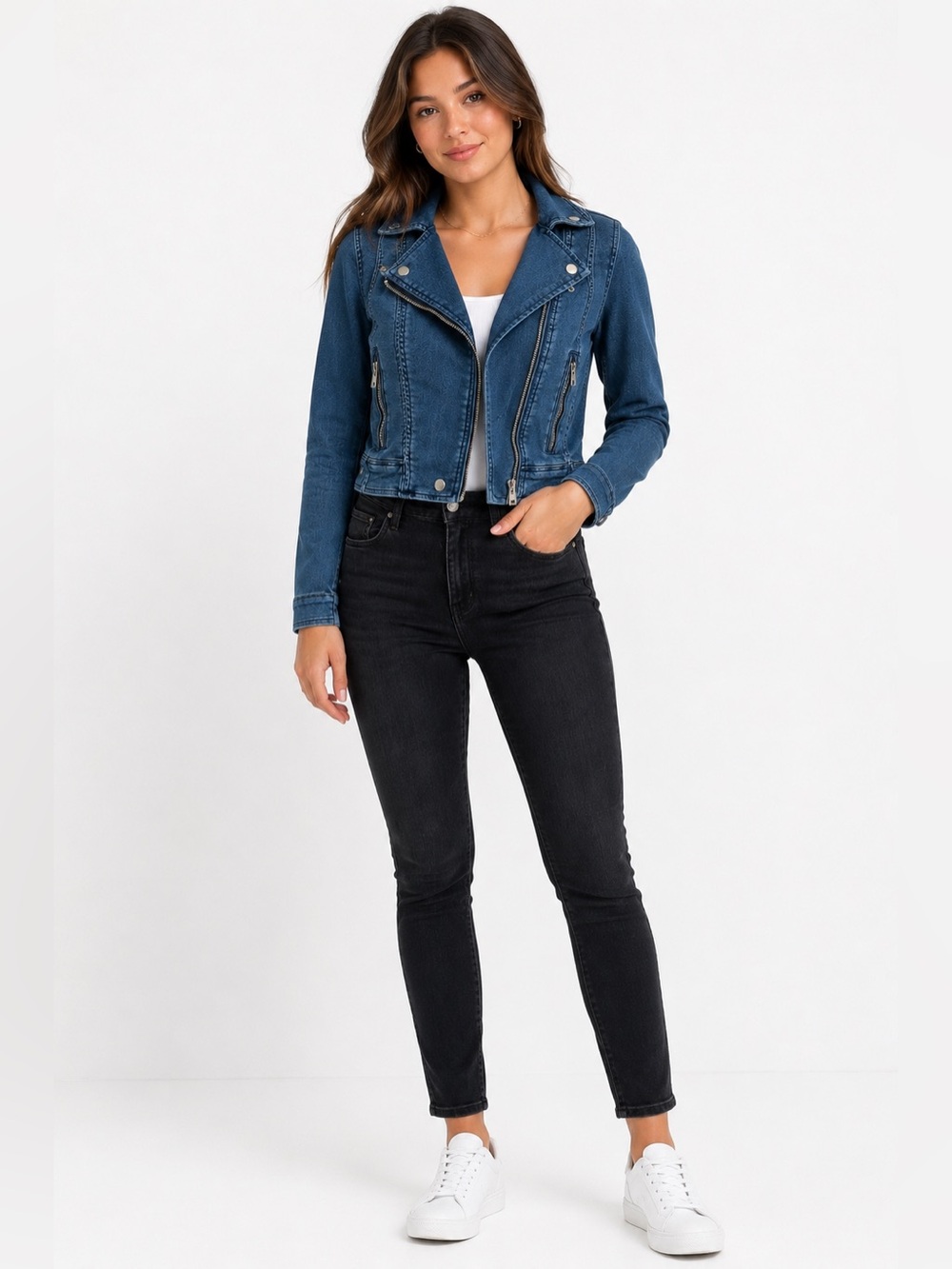 NWT BlankNYC Cropped Denim Moto Jacket Summer Break Sz Large Juniors Blank NYC